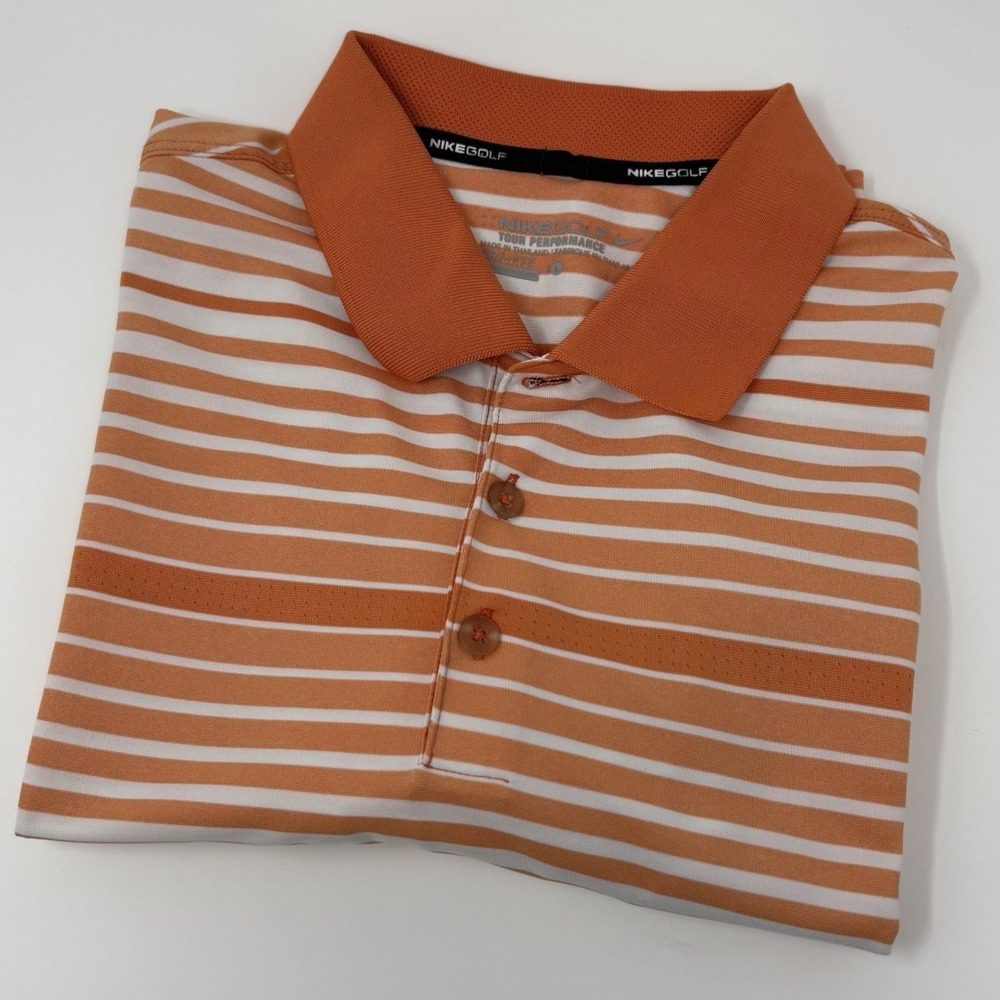 Nike Golf Tour Performance Polo Dri-Fit Peach/Orange Striped Colonial Golf Club